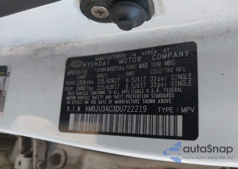 2013 Hyundai Tucson Gls from USA, damaged, VIN KM8JU3AC3DU722219